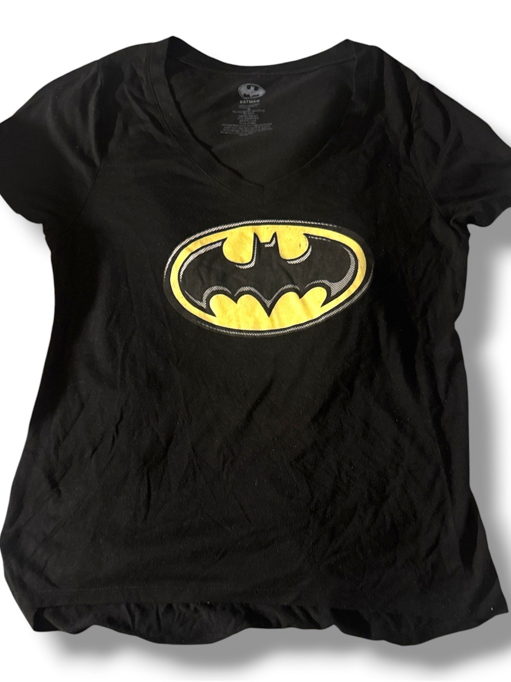 Batman Logo Women’s Black Tee with Yellow Emblem Size XL